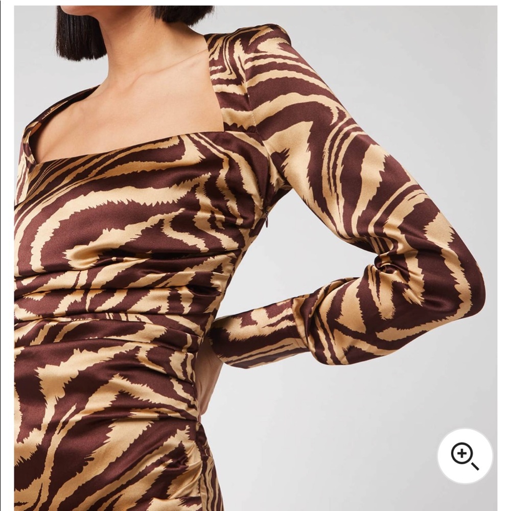 Ganni Women's Ruche Silk Zebra Print Dress - Tannin EU 36 US 2-4